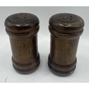 Wood Salt And Pepper Shakers 3” Tall Dark Brown Detailed Turned Vintage